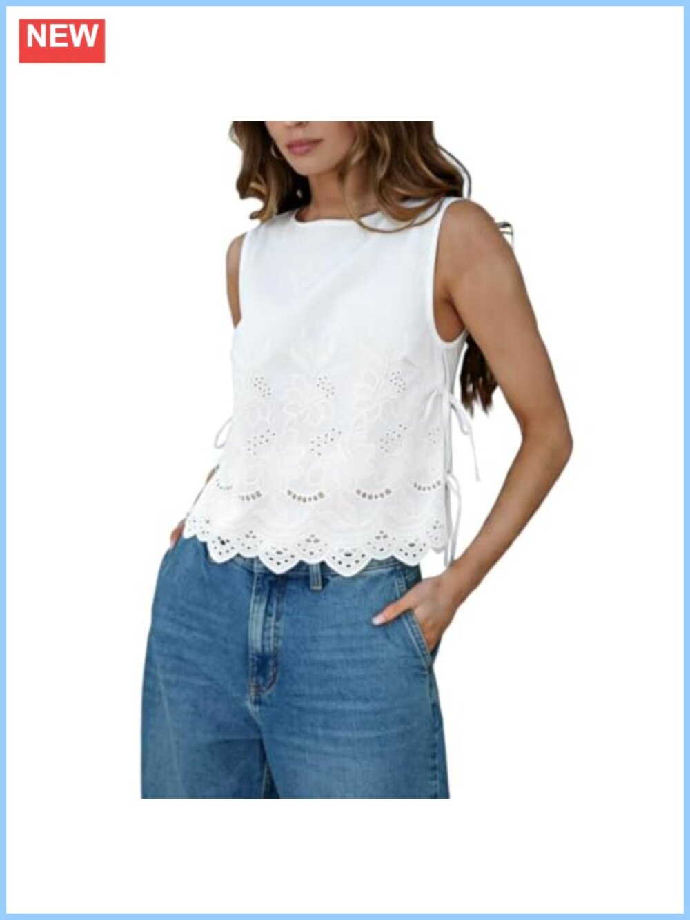 Women's Lace Tie Front Sleeveless Tank Top Patchwork Button Crop Boho Y2K